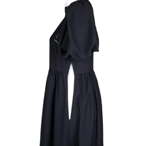 Madewell Flowy V-Neck Empire Waist Midi Dress in Black - Picture 6 of 7